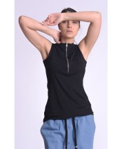 Black Sleeveless Zip-Up Top
