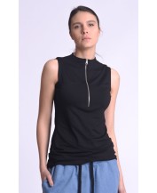 Black Sleeveless Zip-Up Top