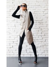 Beige Elegant Zipper Vest