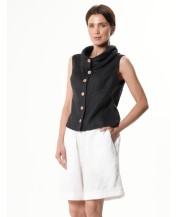 Black Linen Button...